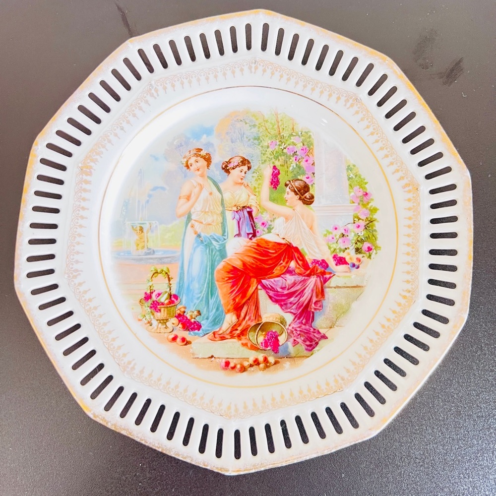 Vintage Bavaria Plate Hand Painted 7" Reticulated 10 Sided